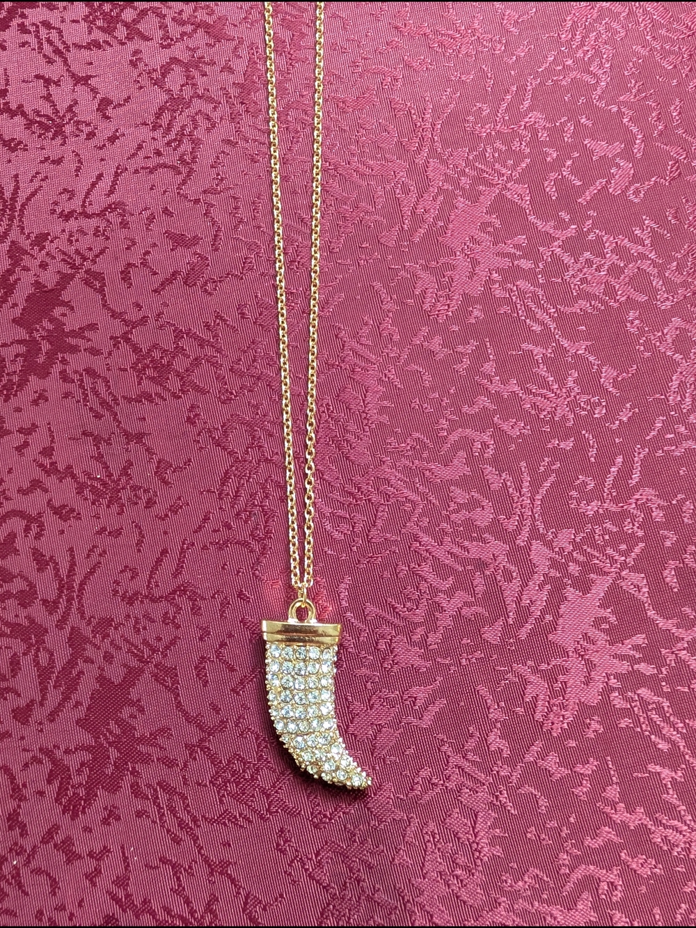 Gold Tone Crystal Horn Pendant Necklace - Women Jewelry